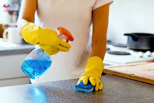Cleaning a kitchen extractor and cupboards during tenancy cleaning in Barnet